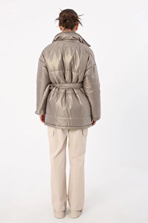 Vizon-Kalpli Kemer Aksesuarlı Şişme Mont