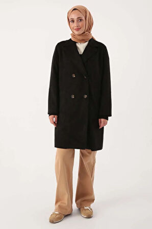 Siyah-Süet Kruvaze Blazer Ceket