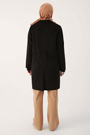 Siyah-Süet Kruvaze Blazer Ceket
