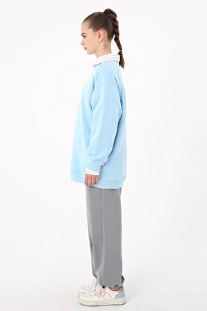Açık Mavi-3 İplik Oversize Basic Sweatshirt