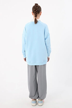 Açık Mavi-3 İplik Oversize Basic Sweatshirt
