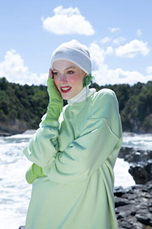 Açık Yeşil-3 İplik Oversize Basic Sweatshirt