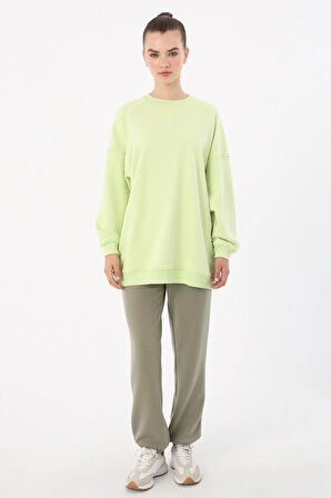 Açık Yeşil-3 İplik Oversize Basic Sweatshirt
