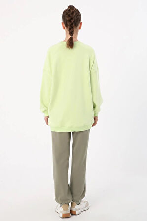 Açık Yeşil-3 İplik Oversize Basic Sweatshirt