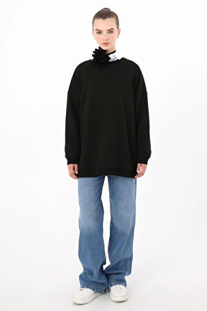 Siyah-3 İplik Oversize Basic Sweatshirt