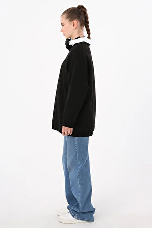 Siyah-3 İplik Oversize Basic Sweatshirt