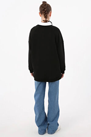 Siyah-3 İplik Oversize Basic Sweatshirt