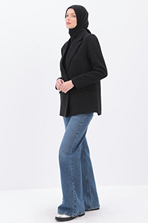Siyah-Simli Tüvit Kumaş Blazer Ceket