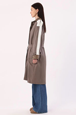 Vizon-Kumaş Mixli Oversize Trençkot