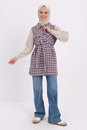 Mor-Triko Garnili Kuşaklı Tüvit Hırka