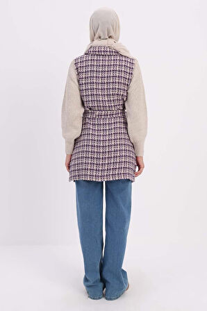 Mor-Triko Garnili Kuşaklı Tüvit Hırka