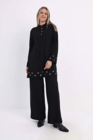 Siyah-Kuşgözlü Pantolonlu Takım