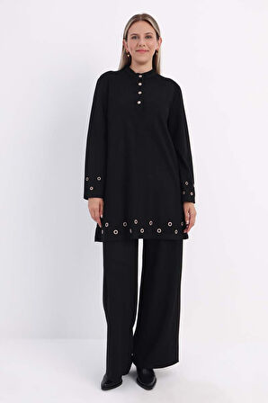 Siyah-Kuşgözlü Pantolonlu Takım