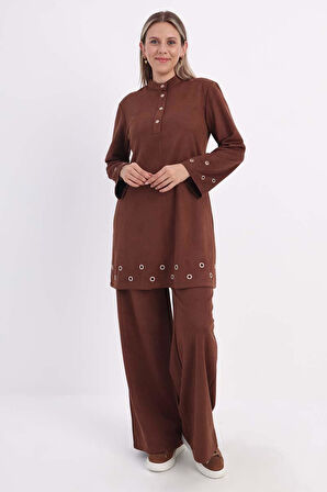 Kahve-Kuşgözlü Pantolonlu Takım