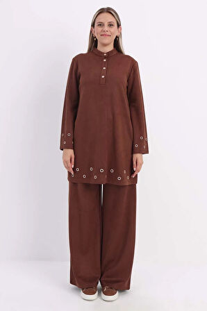Kahve-Kuşgözlü Pantolonlu Takım