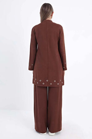 Kahve-Kuşgözlü Pantolonlu Takım