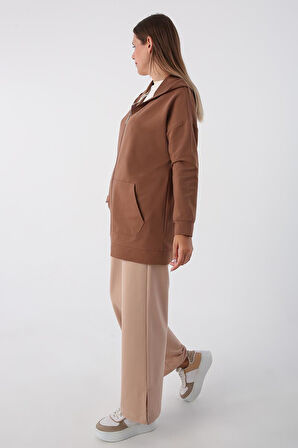 Kahve-Fermuarlı Sweat Hırka