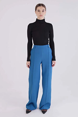 Saks-Nervürlü Palazzo Pantolon