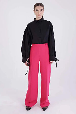 Fuşya-Nervürlü Palazzo Pantolon