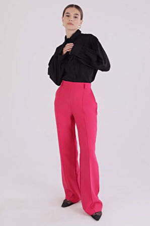 Fuşya-Nervürlü Palazzo Pantolon