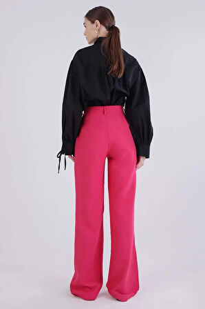 Fuşya-Nervürlü Palazzo Pantolon