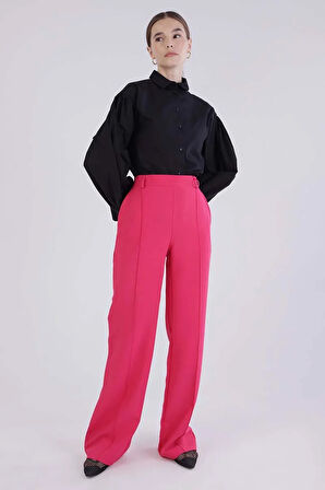 Fuşya-Nervürlü Palazzo Pantolon