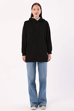 Siyah-Kanguru Cepli Oversize Sweatshirt
