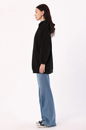 Siyah-Kanguru Cepli Oversize Sweatshirt