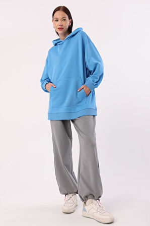 Mavi-Kanguru Cepli Oversize Sweatshirt
