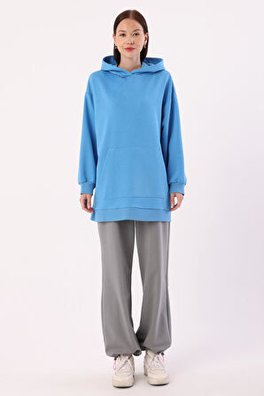 Mavi-Kanguru Cepli Oversize Sweatshirt