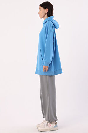 Mavi-Kanguru Cepli Oversize Sweatshirt