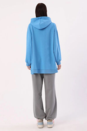 Mavi-Kanguru Cepli Oversize Sweatshirt