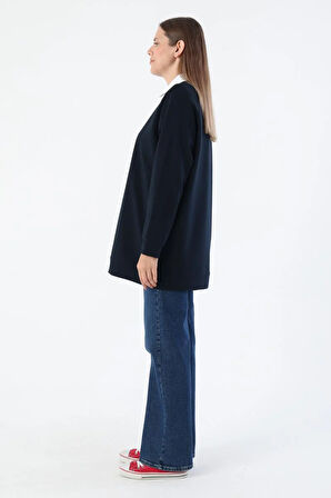Lacivert-Bisiklet Yaka Reglan Kol Sweatshirt
