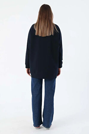 Lacivert-Bisiklet Yaka Reglan Kol Sweatshirt