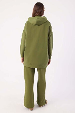 Haki-Kapüşonlu Sweat Tunik