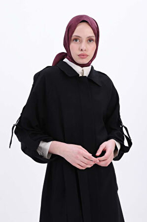 Siyah-Kolu Apoletli Düğmeli Trençkot