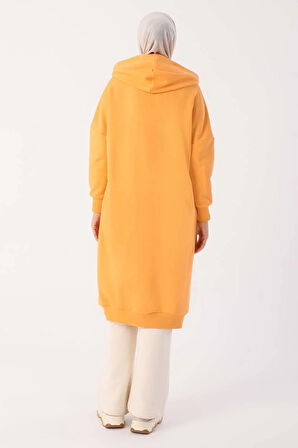 Turuncu-Kuşgözlü Kapüşonlu Cepli Sweat Tunik