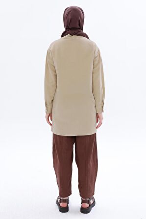 Allday 24Ds50257Al0 Yaka Biritli Keten Kadın Tunik