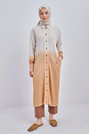 Camel-Degrade Keten Gömlek Tunik