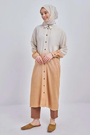Camel-Degrade Keten Gömlek Tunik