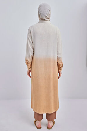 Camel-Degrade Keten Gömlek Tunik