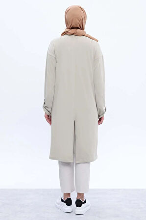 Defne-Pamuklu Arkadan Yırtmaçlı Apoletli Tunik