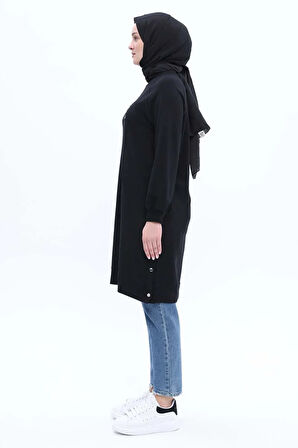 Siyah-Pamuklu Nakışlı Sweat Tunik