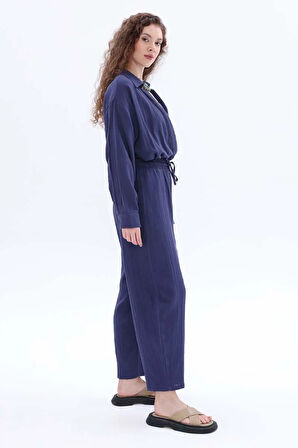 İndigo-%100 Pamuklu Cepli Müslin Pantolon