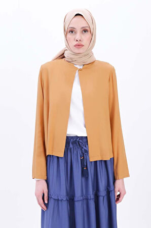 Camel-Hakim Yaka Tek Düğmeli Kısa Ceket