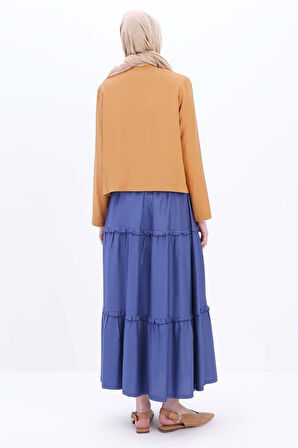 Camel-Hakim Yaka Tek Düğmeli Kısa Ceket