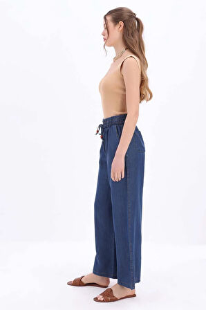 Koyu Mavi-Beli Lastikli Denim Pantolon