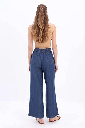 Koyu Mavi-Beli Lastikli Denim Pantolon