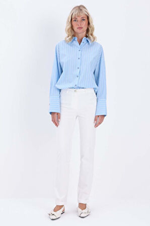 Beyaz-Pamuklu Duble Paça Dar Kesim Pantolon