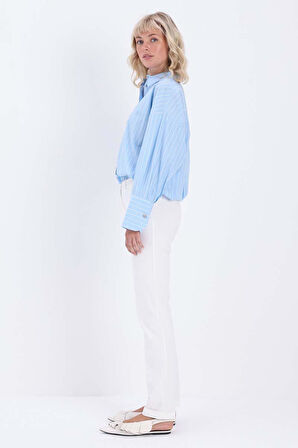 Beyaz-Pamuklu Duble Paça Dar Kesim Pantolon